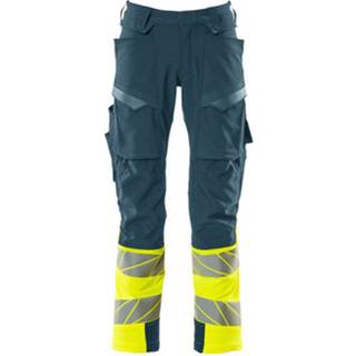 MASCOT ACCELERATE SAFE arbejdsbukser med knælommer, mørk petroleum/hi-vis gul - 82C50