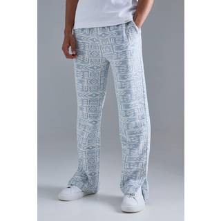 Mens Blue Relaxed Fit Split Hem Jacquard Joggers