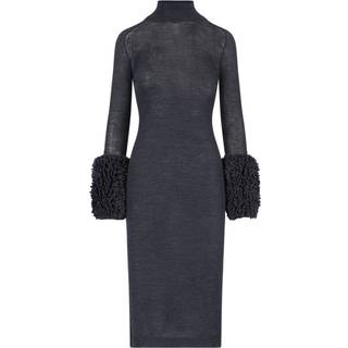 AlaÃ¯a Faux shearling-trimmed virgin wool midi dress - black - XL+