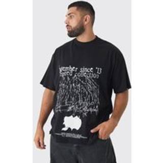 Mens Black Plus Oversized Extended Neck Limited Print T-shirt