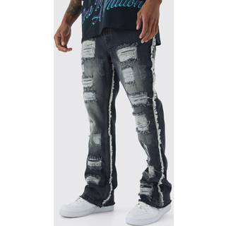 Mens Grey Slim Flared All Over Ripped Jeans With Let Down Hem