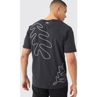Mens Black Oversized Boxy Heavyweight Embroidered Puff Print T-shirt