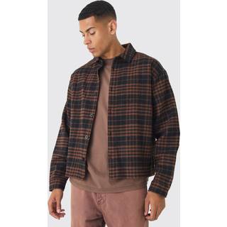 Mens Brown Regular Fit Boucle Overshirt