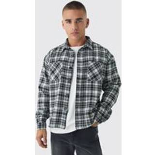 Mens Black Oversized Boucle Check Overshirt