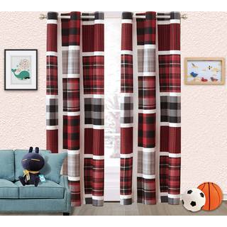 Sapphire hjem b?rn drenge teenagere 2 vinduesgardin paneler 84 """" Lang plaid striber kontrolleret print design sorte r?de gr? gardiner til teenag