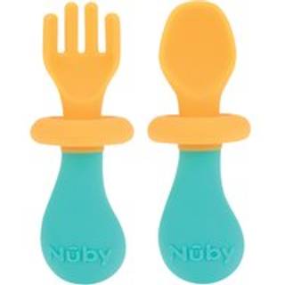 Nuby First Fork and Spoon Set - Redskaber med sikkerhedsvagter til babyer 6+ m?neder - Orange og Aqua