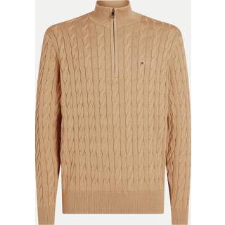 Tommy Hilfiger Quarter Zip Cable Knit Jumper Brown