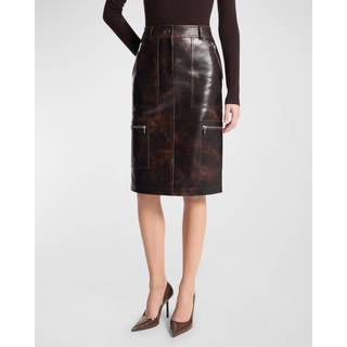 MK Burnished Leather Cargo Pencil Skirt - Brown - Michael Kors - EU 36