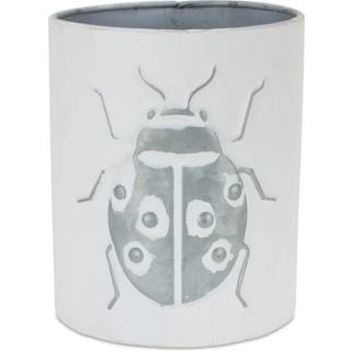 S?t med tre 7 """" White Metal Round Pot Planter