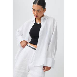 Gina Tricot-Linen blend shirt-Hørskjorter-Hvid-S-Dame