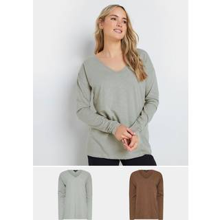 Lts Tall 2 Pack Grey & Brown Long Sleeve Tshirts 8 Lts | Tall Women's Basic Tops