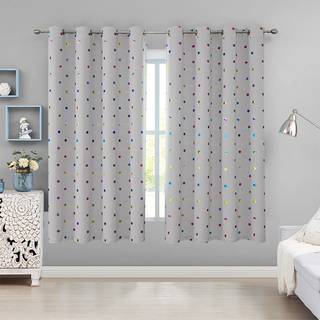 Gr? m?rkl?gningsgardiner til sovev?relse 63-tommer l?ngde Farverig metalliske polka prikker Trykte b?rn Paneler Termisk isoleret energibesparende