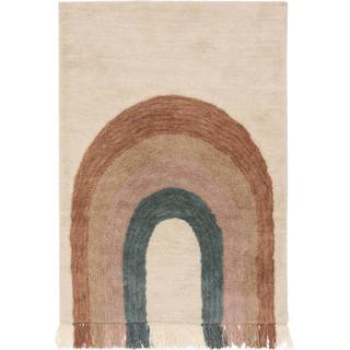 Håndtuftet børnetæppe Rainbow i uld med frynser