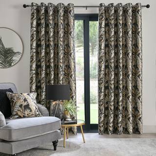 Laurence Llewelyn-Bowen Laurence Llewelyn-Bowen Black Paradise Palm Jacquard Pair of Eyelet Curtains