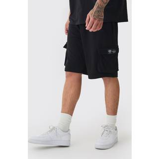 Mens Black Tall Woven Tab Relaxed Fit Cargo Shorts