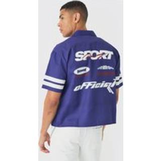 Mens Navy Oversized Lightweight Twill Moto Revere Shirt