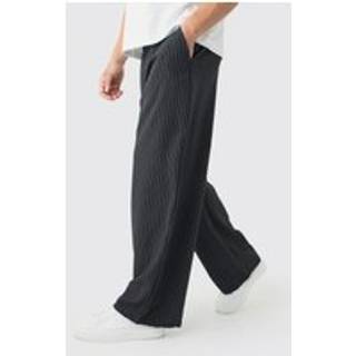 Mens Black Elasticated Waist Baggy Pinstripe Trousers