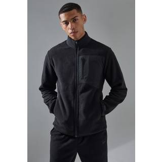 Mens Black Man Active Fleece Zip Thru Track Top