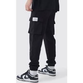 Mens Black Tall Woven Tab Slim Fit Cargo Joggers