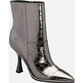 Ravel Ravel Grey Croc-Print Pointed-Toe Ankle Boots