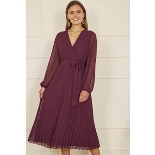 Yumi Yumi Purple Pleated Wrap Midi Dress With Sheer Long Sleeves