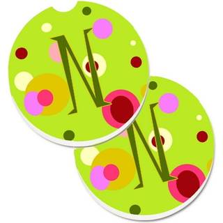 """" Caroline's Treasures Letter N Monogram - Lime Green Set med 2 Cup Holder Car Coasters CJ1010 -NCARC 2.56 Multicolor """"