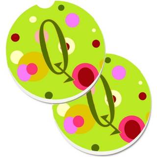 """" Caroline's Treasures Letter Q Monogram - Lime Green Set med 2 Cup Holder Car Coasters CJ1010 -QCARC 2.56 Multicolor """"