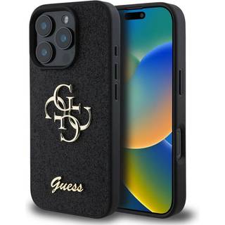 iPhone 16 Pro Max Guess Fixed Glitter 4G Metal Logo Cover - Sort