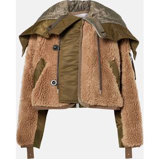 Sacai Twill-trimmed faux fur jacket - beige - M