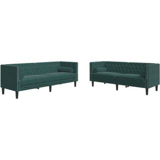 2-personers Chesterfield-sofasæt med puder fløjl mørkegrøn