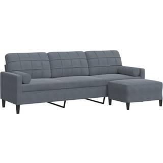 3-personers sofa med fodskammel 210 cm velour Mørkegrå