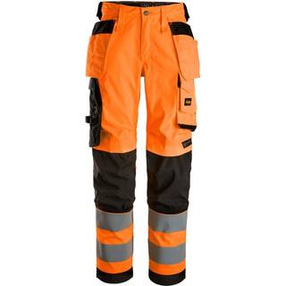 Snickers 6743 high-vis stretch arbejdsbukser til damer med hylsterlommer, klasse 2 orange/sort 104