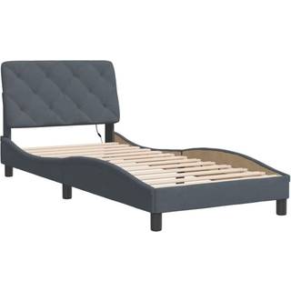 sengeramme med LED-lys 90x190 cm velour mørkegrå