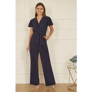 Yumi Yumi Blue Sparkle Stretch Wrap Over Jumpsuit