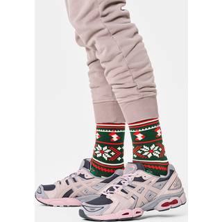 Dark Green Christmas Sweater Crew Sock - Dark Green, White, Red, Green - 41-46