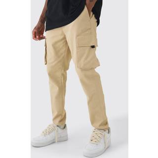 Mens Stone Tall Skinny Fit Elasticated Waist Cuffed Cargo Trousers
