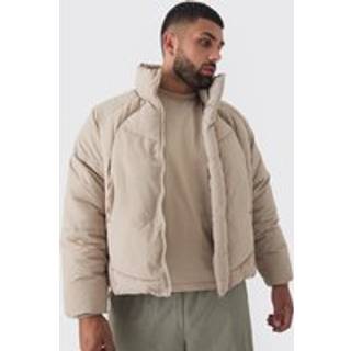 Mens Plus Abstract Quilted Funnel Neck Puffer Jacket In Stone