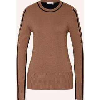 Reiss Reiss Mink/Black Annie Wool Blend Colourblock Crew Neck Jumper with Cashmere