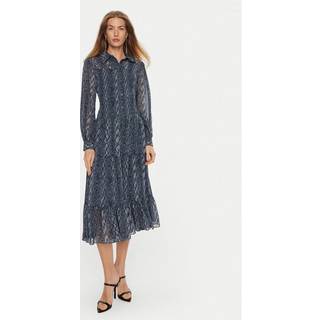 MK Snake Print Georgette Smocked Shirtdress - Blue - Michael Kors - XXS