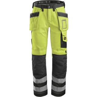 Snickers 3233 high-vis bukser med hylsterlommer, klasse2 Gul/gråmeleret 124