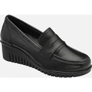 Lotus Lotus Black Leather Slip-On Wedge Shoes