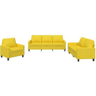 Sofasæt 3 Dele Stof - Lysegul / med hynder