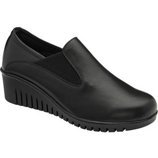 Lotus Lotus Black Leather Slip-On Wedge Shoes