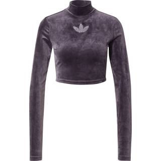 Long Sleeve Rhinestone Trefoil Velvet croptop - Aurora Black