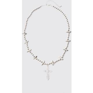 Mens Iced Cross Pendant Necklace In Silver