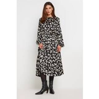 Lts Tall Women's Black Animal Print Midi Tea Dress Size 8