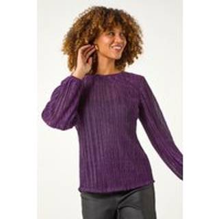 Roman Roman Purple Shimmer Plisse Pleated Top