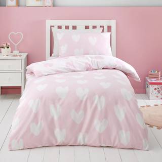 Catherine Lansfield Catherine Lansfield Pink Brushed 100% Cotton Hearts Reversible Duvet Cover Set