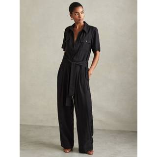 Reiss Reiss Black Joanie Belted Utility Wide Leg Jumpsuit