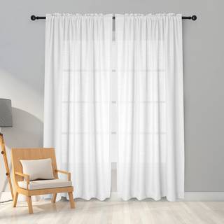 Melodieux White Semi Sheer Gardiner 63 tommer lange til stue Linned Look Sovev?relse Rod Pocket Voile Drapes 52 x 63 tommer (2 paneler)
